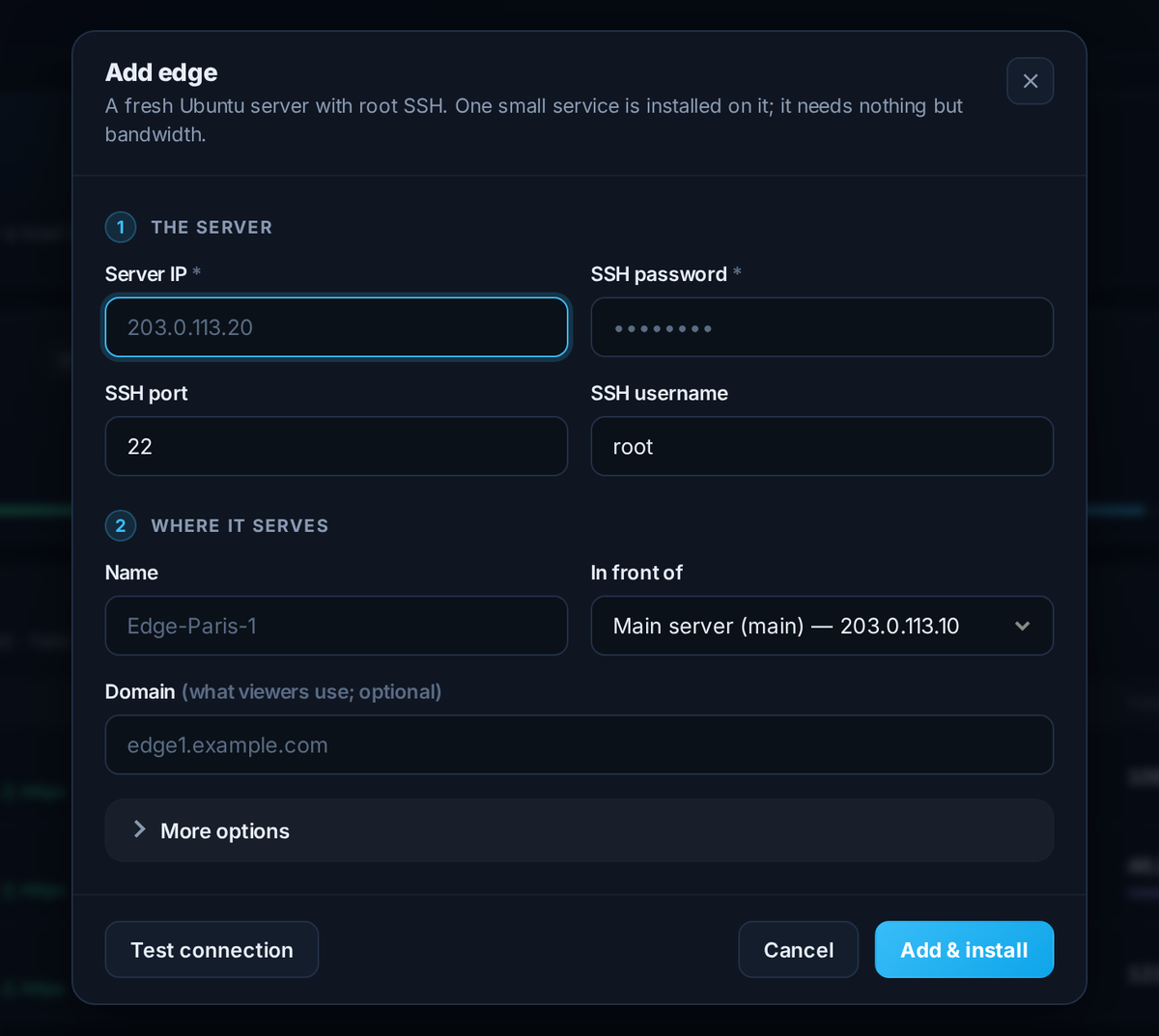 The Add edge dialog